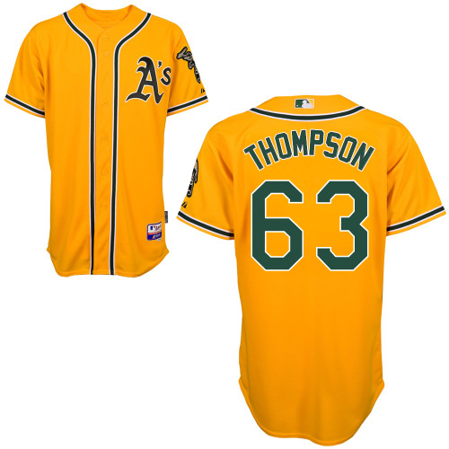 Taylor Thompson #63 mlb Jersey-Oakland Athletics Women's Authentic Yellow Cool Base Baseball Jersey